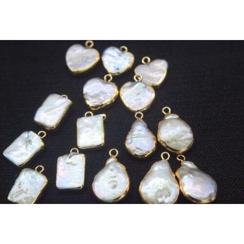 5pieces freshwater pearl white square/heart/flat oval pendant for DIY jewelry making FPPJ wholesale beads nature