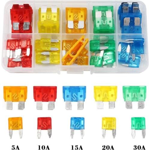 50pcs 5/10/15/20/30A Car Auto Standard and Mini Blade Fuse Kit Motorcycle Boat Truck Automotive Blade Fuse Assortment set