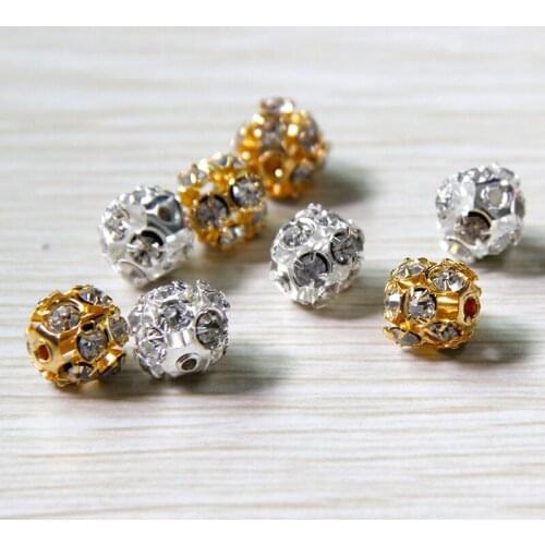 50pcs/lot 8MM Crystal Spacer Loose Beads Gold Alloy Crystal Bayberry Ball Beads Jewelry Making Accessories Diy Bead