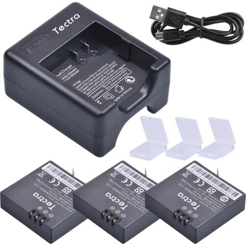 Tectra 3pcs 1400mAh AZ16-1 Battery for Xiaomi Yi 4K II Repalcement Battery+USB Charger for XiaoYi 4K 2 Action Sports Cameras