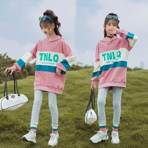 Teen Kids Clothes Girls Costume Set Letter Printing Hooded Pullover Tops Leggings Two Piece Children Fall Outfits Roupa Infantil
