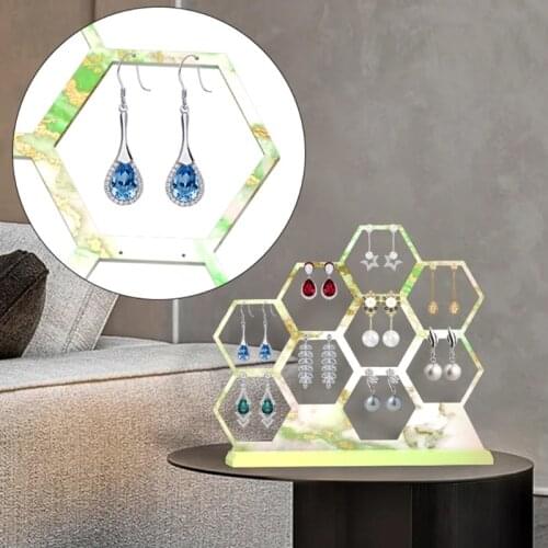 DIY Jewelry Show Rack Resin Mold Hexagonal Earrings Display Stand Silicone Mould M2EA