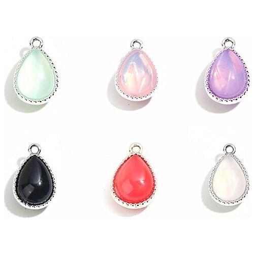 DoreenBeads 10 PCs Zinc Based Alloy & Resin Charms Drop Dull Silver Color Black 19mm x 13mm For Diy Jewelry Pendents Findings