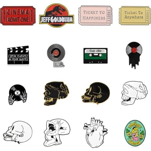 Cartoon Animal Dinosaur Skeleton Enamel Brooch Movie Ticket Dialogue CD Music Alloy Badge Denim Shirt Bag Pin Punk Jewelry Gift