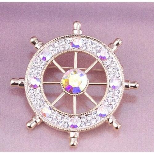 Hot sale crystal blue rudder brooch/new 2015 korean luxury elegant jewelry strass broche men wedding accessories wholesale/gift