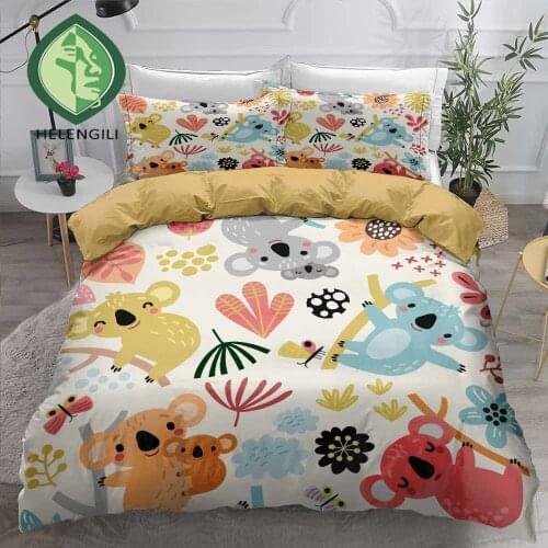 HELENGILI 3D Bedding Set Koala Print Duvet Cover Set Bedclothes with Pillowcase Bed Set Home Textiles #KLA24