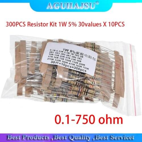 300PCS Resistor Kit 1W 5% 30values X 10PCS Carbon Film Resistance 0.1-750 ohm Set