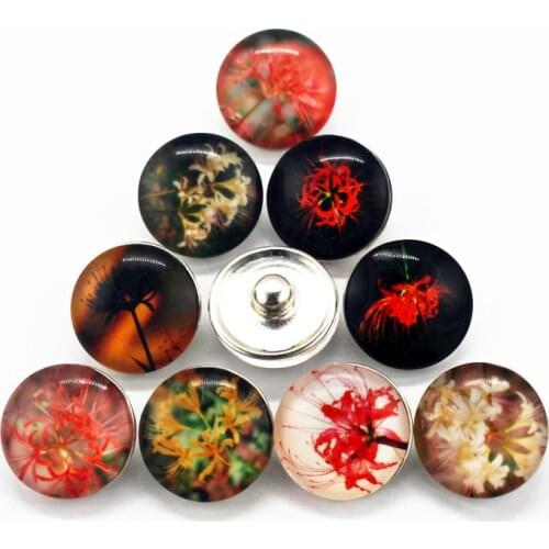12pcs/lot broad-leaved epiphyllum glass snap buttons flower 18mm leather clasp snap button bracelet snap Bangles jewelry