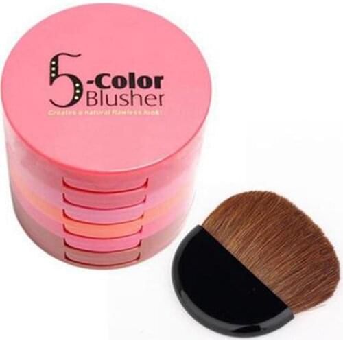 5-in-1 Magic Waterproof Blush 5-color Blusher Palette with Brush Mirror liquid blush peach