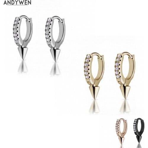 ANDYWEN 925 Sterling Silver Mini Spike Good Hoops Mini 7mm Single Huggie Earring Loops Bullet Ring Circle Earring Jewellery