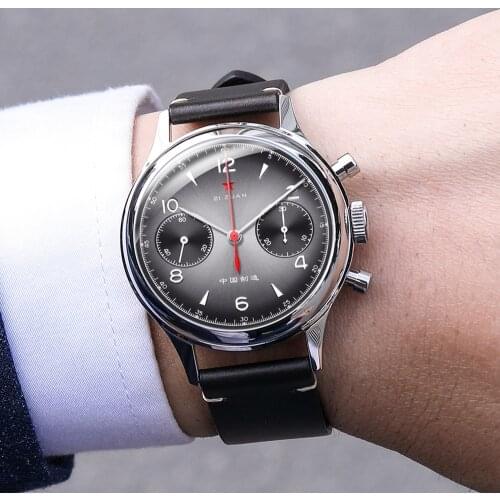 1963 Pilot Men Watches RED STAR Chronograph Seagull ST1901 Movement With Swan-neck Mechanical Hand Winding Wristwatch Man Grey