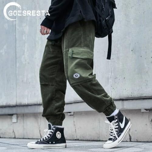 100% Cotton Vintage Corduroy Cargo Pants Men Streetwear Harem Trousers Jogger Sweatpant 2020 Hip Hop Harajuku Autumn Men Pants