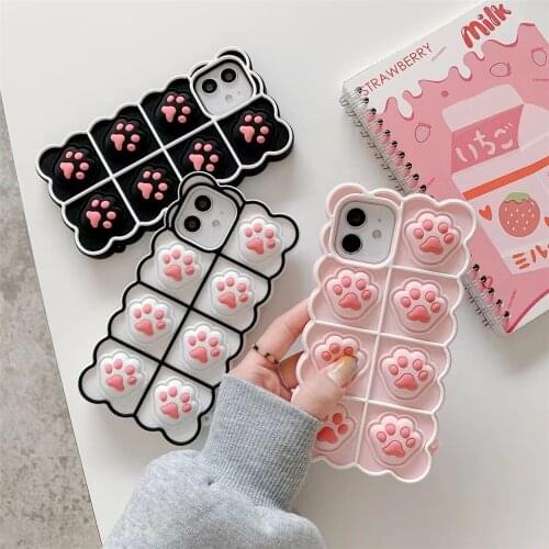 3D Squishy Finger Pinch Cat Paw Pink Phone Case For iPhone 11 12 Pro Max 7 8 Plus XS Max X X Cute Cartoon Cat Cover Coque