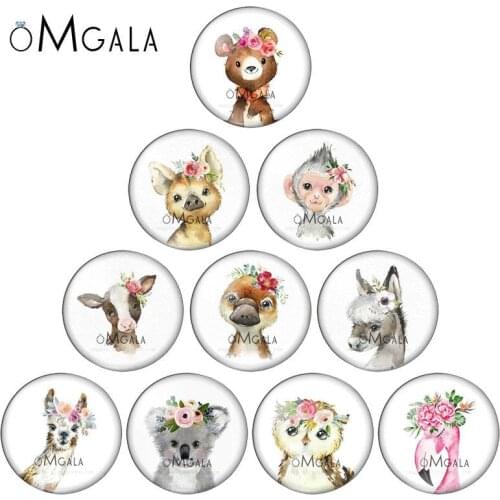 2020 New artistic monkey Koala Animals mixed 10pcs 12mm/18mm/20mm/25mm Round photo glass cabochon demo flat back Making findings