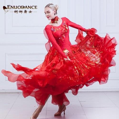 Lady Latest Ballroom Dance Dress Girls Waltz Tango Dancing Dresses Female Standard Flamenco Performance Suit Costumes D-0418