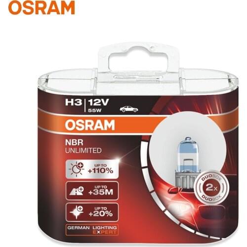 OSRAM H3 55W Night Breaker Unlimited 12V 64151NBU +110% Brightening Car Fog Light Genuine Halogen Lamp 3300K (2 Pcs)