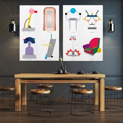 Affiche designer Memphis Milan, décoration murale, art postmoderne, peinture historique, célèbre designer, design produit