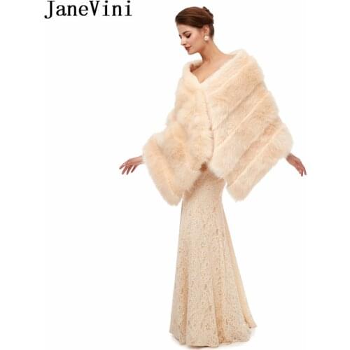 JaneVini New Arrival Winter Faux Fur Stoles Bridal Shawls Wraps 2020 Fashion Women Party Jacket Warm Bolero Wedding Accessories