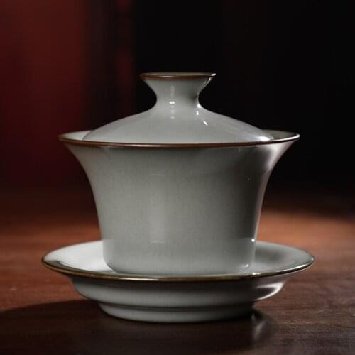 View restoring museum longquan kilns were only three tureen large tea tureen household single kung fu tea set by hand