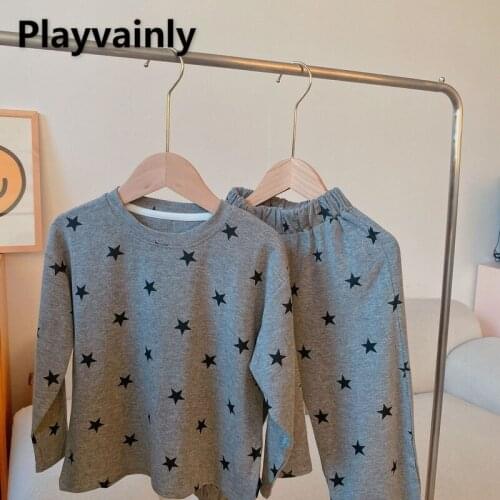 2021 New Autumn Kids Girls Boys Pajamas 2-pcs Sets Round Collar Five-pointed Star Print Top+Pants Cute Baby Newborn Clothes E642