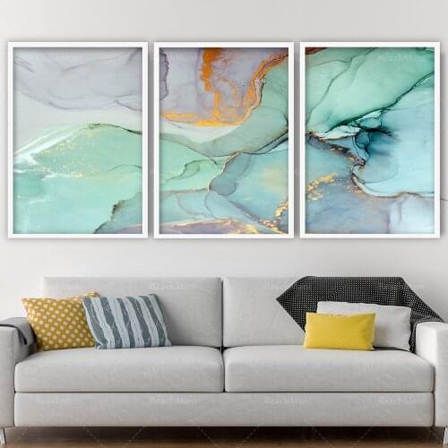 Prints Blue Green Gold Ink Wall Art Print Picture Contemporary Print Gallery Wall Poster Decor Gift