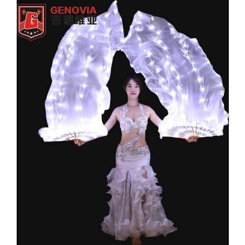 100% White Led Lighted Silk Veil Fan Women Belly Dance Props Accessories LED Silk Veil Fan