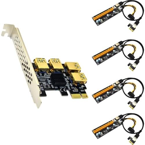 Riser USB 3.0 PCI-E Express 1x to 16x Riser Card Adapter PCIE 1 to 4 Slot PCIe Port Multiplier Card for BTC Bitcoin Miner Mining