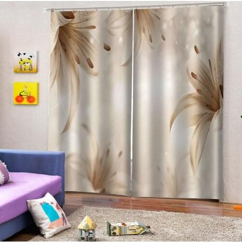 Morden brown lily flower curtains 3D Blackout Curtains For Living room Bedding room 3d stereoscopic curtain