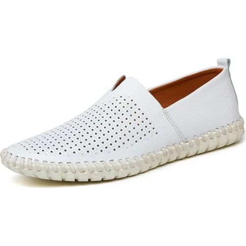 Shoes Men Genuine Summer Leather Luxury Brand 2020 Casual Slip on Formal Loafers Men Moccasins White Male Driving Shoes Big Size