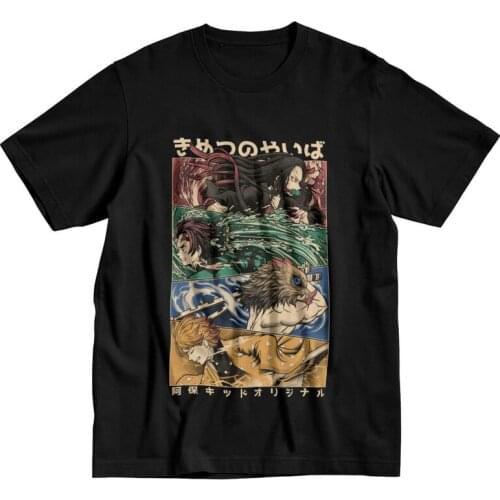 Vintage Demon Slayer Kimetsu No Yaiba T Shirt Men 100% Cotton Tshirt Graphic Tee Short Sleeve Anime Manga T-shirt Clothing Merch