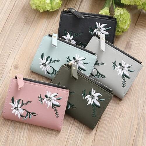 Womens Wallets Small Mini Money Bag Female Short Floral Emboridary Zipper Purse Credit Card Holder Coin Purses