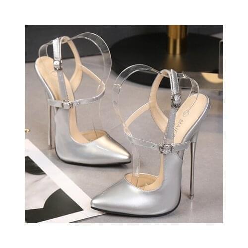 2019 HOT Women Sandals Dress Shoes High Heels 16CM Ladies Wedding Shoes Summer Women Shoes Pointed Toe Female Pumps Size 35-44