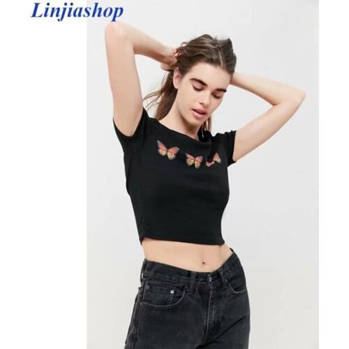 ECLIPSE cropped T-shirts girl high quality soft cotton fabric summer women black top elastic tees easy fit dropshipping