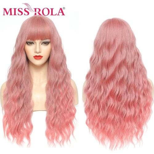 MISS ROLA Pink Ombre Light Ash Brown Blonde Wavy Wig Cosplay Party Daily Synthetic Wig for Women High Density Temperature Fibre