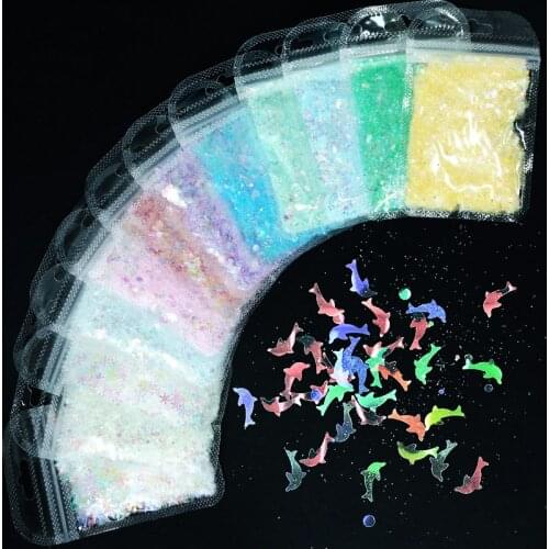 1 Pack Nail Glitter Sequins Multi-Shapes Paillette Nail Flakes Dolphin Snowflakes For Nail Art Decoration 3D Gradient Powder BZ7
