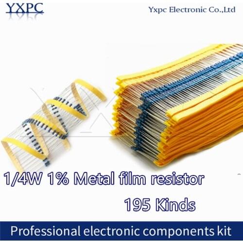 100pcs/lot 1/4W 1% Metal film resistor 1R~1M 100R 220R 330R 1K 1.5K 2.2K 3.3K 4.7K 10K 22K 47K 100K 100 220 330 2K2 3K3 4K7 ohm