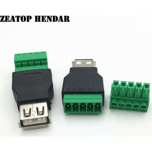5Pcs New USB 2.0 A Female to 5 Pin Screw Connector USB Jack with Shield USB2.0 Type to Screw Terminal Plug