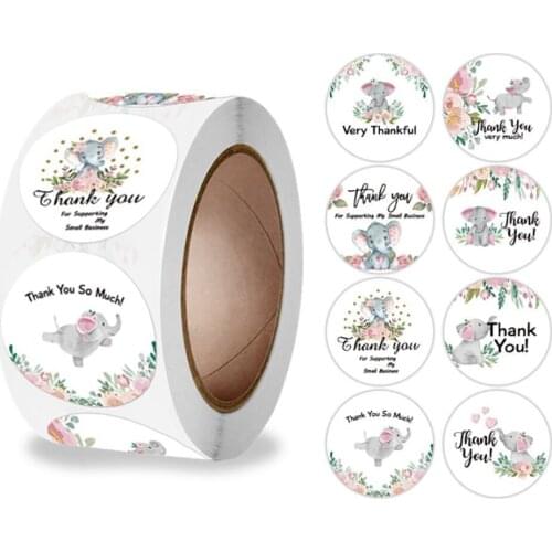 500pcs/roll Thank You For Supporting My Small Business Sticker Cartoon Elephant For Gift Package Envelope Stationary Lables