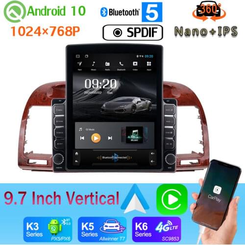 9.7" Vertical Style Car Media GPS CarPlay Android 10.0 360 4*AHD Camera Radio For Toyota Camry 2000-2005 PX6 4+64G Android auto