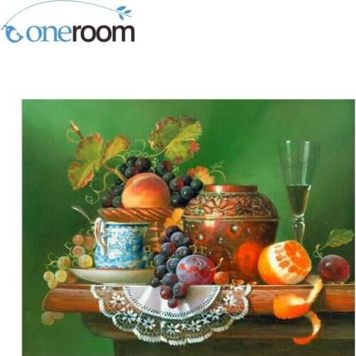 N46-35 Needlework Crafts Full Embroidery DIY Counted Cross Stitch Kit 14 ct Still life with Grapes and Peaches