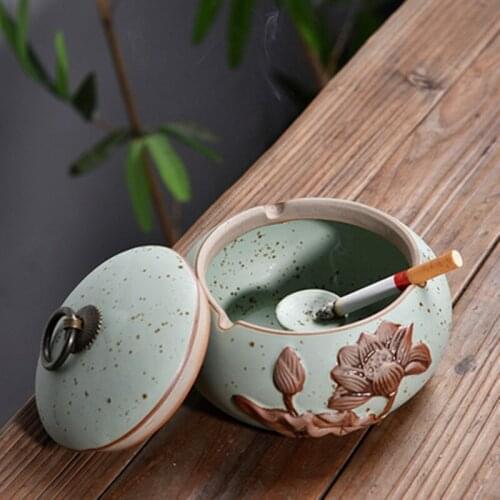 Wind Proof and Fly Ash Proof Large Ceramic Ashtray with Cover Creative Personality Trend Household Living Room Ashtray