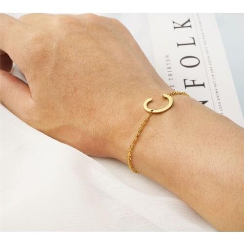Stainless Steel Sideways initial Bracelet Big letter Bracelet Alphabet over sized Bracelet Bridesmaid and Mothers day gift 003
