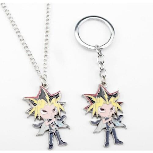 Yu-Gi-Oh Yugi Muto Figure Keychain Cute Yugioh AIBO Enamel Metal Keyring Key Chains Cosplay Anime Yu Gi Oh Key Ring Holder