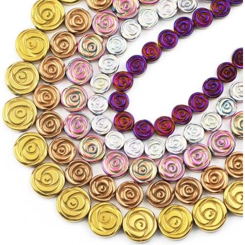 Rose Flower Shape Hematite Natural Stone 6/8/10MM Gold Spacer Loose Beads For Jewelry Making Diy Bracelet Necklace Accessories
