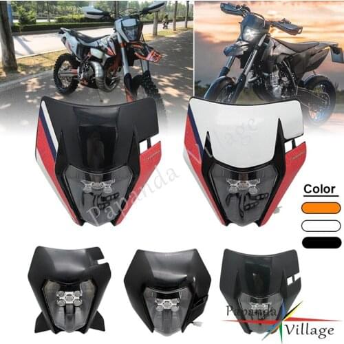 Black Orange White Supermoto E8 LED Head Light Lamp for EXC SMC-R Enduro 690 XCW 300 EXC 450 EXC-F Kawasaki Yamaha