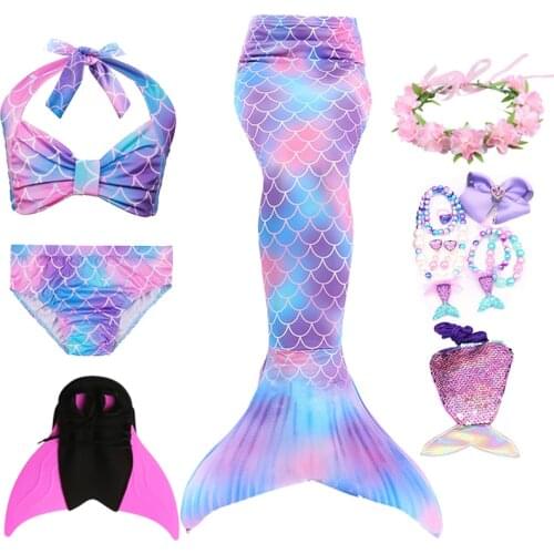 Girls Swimmable Mermaid Tail Princess Dress with Monofin Kids Holiday Mermaid Costume Cosplay Swimsuit Birthday Mermaid Costume