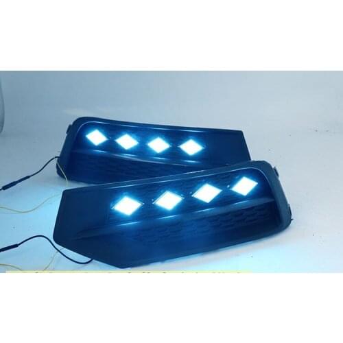 Osmrk led drl daytime running light for Volkswagen Santana 2015-2018 with Dynamic moving yellow turn signal and blue night light
