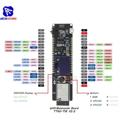 Diymore ESP32-WROVER 4MB SPI Flash 8MB RAM 0.96" OLED USB to TTL Serial CP2104 Five-Way Button 18650 Battery Holder for Arduino