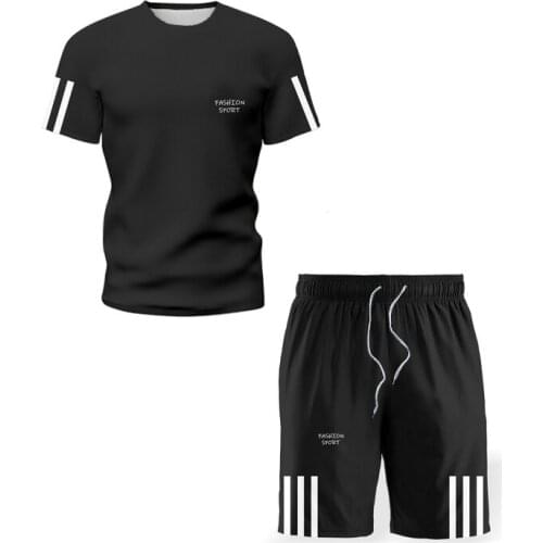 2021 Mens Set Male T-shirt Summer Casual Short Sleeve Pants Suits New Sports Running Set Streetwear Solid Color Tshirts