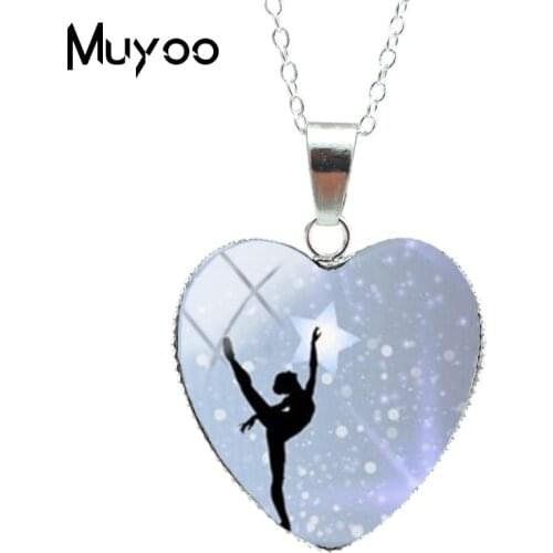 HT--00145 New Ballerina Heart Necklace Dance Heart Jewelry Soft Shoe Pendant Girls Glass Cabochon Necklace HZ3